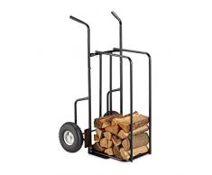 Relaxdays, Negro Carro Leña XL, Leñero Interior con 2 Ruedas Grandes, hasta 200 kg de Carga, Acero, 120 x 63 x 65 cm