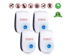 Repelente Ultrasónico, 4Pack Plagas Control Interiores Repelente Ultrasónico de Plagas, Electrónico Ahuyentador Alta Potencia, Para Interiores Mosquitos, Moscas, Ratones 100% Inofensivo para Humanos