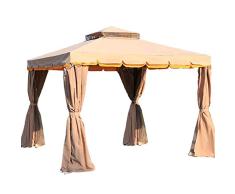 DZWJ 3 x 3 m Aluminio Metal Gazebo Marquesina Pabellón Pabellón Patio Jardín Fiesta Carpa Refugio con Redes y Paredes Laterales,Beige