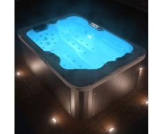 Tronitechnik LEVANZO - Jacuzzi para exterior, 195 x 135 cm, con calefacción, hidromasaje, Bluetooth y terapia de luz, de color blanco, inkl. Thermoabdeckung & Treppe