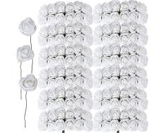 144pcs Mini Rosas Flores Ramos de Rosas Artificiales en Espuma para Manualidades Decoración de Boda Fiesta Navidad Hogar Blanco