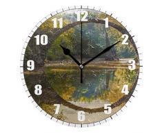 ALLdelete# Wall Clock Jardín Estanque del árbol Otoño Piedra Arco Rayos del Sol Verano Planta Tema Redondo,Silencioso Reloj de Pared sin tictac,Funciona con Pilas para la Cocina,Sala de Estar,Café