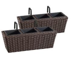 Jardinera para balcón de polyrattan Incluye suspensión y 3 Insertos plásticos, Mocca, 2 Piezas, 47 x 17 x 15 cm