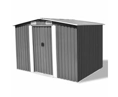 UnfadeMemory Caseta de Almacenamiento de Metal de Jardín,Cobertizo Exterior para Almacenar Herramientas con Bastidor de Suelo de Acero,257x205x178cm (Gris)