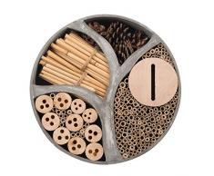 Gardigo 90567 - Hotel para Insectos Redondo; Madera Natural, Nido Refugio Casa para Abejas Mariposas Mariquitas; Control de Plagas; Gancho para Suspender; 30 x 30 x 6,5 cm