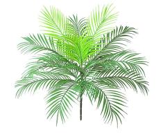 Aisamco Arbusto de hoja de palma tropical artificial Planta artificial en verde 1 pieza Plástico Areca Palmera Planta 15 Hojas 63 cm de alto para vegetación tropical Acento Arreglo floral