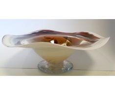 Diseño de coloures de fuente de cristal con aspecto de borde ondulado de colour marrón y beige de colour blanco de mármol de cristal plato de cristal soplado a mano de diámetro 22 cm garni con soporte de cristal de casa de campo