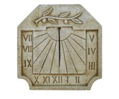 Catart Reloj de sol en hormigón-piedra para pared exterior con una Rama de Olivo en La Parte Superior de 39X39cm. | Reloj de sol Jardín Vertical de hormigón-piedra artificial, Color Marrón