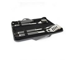 Cuisy KU6153 - Juego de 4 Utensilios para Barbacoa, Acero Inoxidable, con Funda