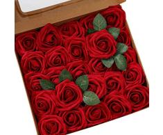 Ksnnrsng Flores Rosas Artificiales Espuma Rosa Falsa para Manualidades, Ramos de Novia, centros de Mesa, Despedidas de Soltera y Decoración del Hogar (25 Piezas, Vino Rojo)