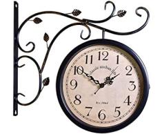 CAO-Decor Al Aire Libre Jardín Exterior Doble Cara estación de Relojes de Pared con Soporte de Hierro Dos Caras de la Vendimia diseño del Reloj de la Sala silenciosa Mute Reloj 41 * 40cm