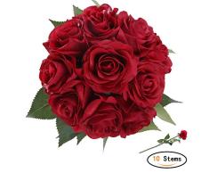 StarLifey 1 Manojo 10 de Cabeza Rosas Flores Artificiales la Decoración de la Boda de la Fiesta de Jardín Casero Rojo