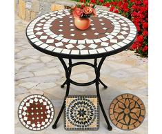 Nova - Mesa Mosaico Redonda - Ø/A: 60 x 70 cm, Robusta y Estable, Color Rojo y Blanco - Diseño a Elegir - Mesa de Exterior, de jardín, de balcón