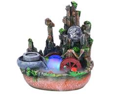 Fuente de Agua Interior, Fuentes de Agua Decorativas Cascadas de Agua con Atomizador y Luz LED, Fuente Feng Shui Fuente Cascada de Agua para Sala de Estar, Hogar, Oficina, Dormitorio(220V)