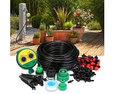 KING DO WAY Conjuntos de Riego con Temporizador Automático , Kits de Riego por Goteo Ajustable para Irrigación Bruma (30 Goteros Tubo de 25 m)