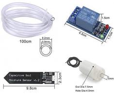 RUNCCI-YUN Sistema de Riego Automático DIY Kit para Arduino, 1 Canal 5V Relé Módulo + Sensor de Humedad del Suelo + Mini Bomba de Agua DC 3V 5V + 1M Tubería de Agua de PVC para Jardín Plantas Flor