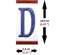 Letreros con numeros y letras en azulejo de ceramica policromada, pintados a mano en técnica cuerda seca para placas con nombres, direcciones y señaléctica. Texto personalizable. Diseño USA MEDIANO 10,9 cm x 5,4 cm. (LETRA "D")