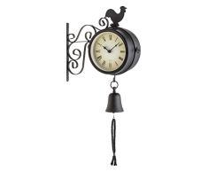 Blumfeldt Early Bird Reloj Exterior estacion de Tren Antigua (Ø12cm diámetro, termómetro Retro Grados Celsius y Fahrenheit, Campana jardín, Resistentes Mal Tiempo, Montaje Pared, Negro)