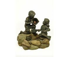 Fuente Jardín Exterior Decorativa "Niños Pescando" Esculturas Resina. 67 x 54 x 60cm.