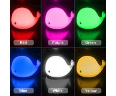 Anpress Luz de Noche LED Lámpara Infantil Nocturna para Niños 7 Color Delfín Lindo Cartoon Animal Mesa USB Recargable Silicona Suave Multicolor Toque Juguete para Bebés Regalo de Navidad