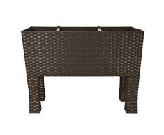 CrazyGadget® - Mesa de cultivo de ratán sintético para interior y exterior, tamaño grande, con patas y sistema de riego, 30 L, plástico, marrón, 30 L