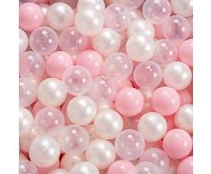KiddyMoon 100 ∅ 7Cm Bolas para Piscina Certificadas para Niños, Rosa Claro/Perla/Transparente