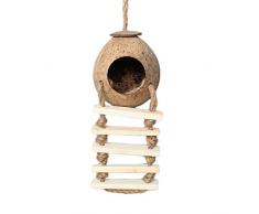 ART-YJ Nidos para pájaros Pajarera, Cascara De Coco Nidal De Pájaros Durable Pequeño Bird Hotel Cabin con Escalera Oscilación