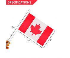Anley Canadá Bandera con Asta, Canadiense 12x20 cm Mini Bandera Portátil con Asta Blanco Sólido de 30 cm - Color Vivo y Resistente a la Decoloración - 12 x 20 cm Bandera Portátil (1 Docena)