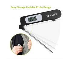 HABOR Digital Lectura Instantánea Termómetro de cocina, rápida y precisa BBQ Termómetro con sonda de acero inoxidable plegable de 4,8 pulgadas para la comida, carne, parrilla, barbacoa, Leche, Candy y baño agua