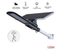 WOLJW 120W LED Solar Street Light IP66 Impermeable al Aire Libre, Reflector Solar con Sensor de Movimiento/Sensor de luz Lámpara Solar para jardín, calzada, Camino, Patio