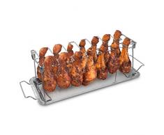 Navaris Soporte para Muslos y alitas de Pollo - Apoyo de Acero Inoxidable para Piezas de Pollo - Accesorio de Parrilla Barbacoa y Horno con Bandeja de Goteo