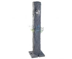 FUENTE JARDIN imitación piedra GRANITO oscuro con grifo. Altura 1 metro. Base 25 x 25 cm.