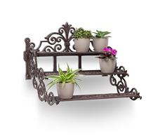Relaxdays Estante Rectangular para Plantas en Forma de Escalera, 36 x 42 x 31 cm, Hierro Fundido, Carga máxima 10 Kg, macetas, Flores, estantería 3 Niveles, marrón Oscuro/Bronce, 31x42x36 cm
