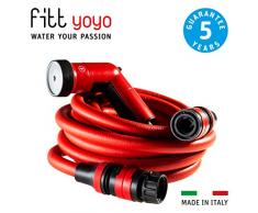 FITT YOYO GO Manguera de Agua de Jardín Extensible para Riego Profesional con Mochila para el Transporte, Pistola Multichorro, Rojo, 30 m