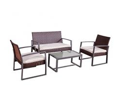 Jet-line Conjunto de Muebles Juego de Muebles de Jardin Lounge Salamanca en marrón Poli-ratán Enrollado a Mano para 4 Personas con Mesa para balcón azotea terraza Patio jardín