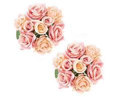 Lawei - Ramo de Rosas Artificiales de Seda para Novia, 9 Cabezas, 2 Unidades