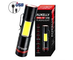 AUKELLY LED Linternas USB Recargable Alta Potencia LED Linterna Tactica Militar,Impermeable Cargador Linternas LED Militar,5 Modo,Zoomable,para Ciclismo,Camping,con 18650 Batería