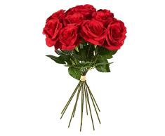 Juvale - Ramo de 12 rosas rojas artificiales de seda, ideales para bodas, día de San Valentín, centros de mesa y decoración del hogar, de 44 x 7,6 x 7,6 cm