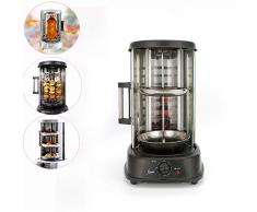 Lhh 4 en 1 Rotisserie Parrillas - Giratoria Vertical Kebab Grill - Encimera Eléctrica Parrilla - Torre Kabob Máquina con Puertas correderas de Vidrio, Función de sincronización, 1800W,Negro