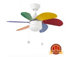PALAO FARO 33179 - Ventilador de techo con luz 6 palas de MDF multicolor, Diámetro 760mm, Accionado por cadena