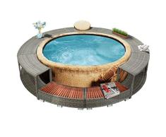 UnfadeMemory Borde de Jacuzzi Exterior,Borde para Bañera de Hidromasaje,Área de Almacenamiento Incorporada,Ratán Sintético,Diámetro Interior 203cm,Altura 25-55cm (Gris)