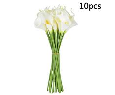 Surreh Ramos de flores artificiales de lirio de agua, sensación natural, 10 unidades, para decoración de boda, hogar, fiesta, oficina, pu, Blanco, 34 cm