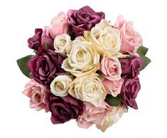 Famibay Flores Artificiales Rosas de Seda 2 Piezas de Rosas Ramo de Novia para Centro de Mesa Decoración