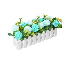 Flikool Hortensia Flores Artificiales con Valla Faux Hydrangea Plantas Artificiales con Macetas Simulacion Potted Bonsai Flor Artificial Hogar Adornos de Decoración Ornamento - Azul
