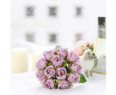 JUSTOYOU Ramo de Rosas Artificiales, Ramo de Flores Artificiales de Seda para Novia, Ramo de 12 Cabezas para decoración del hogar, jardín, Fiesta, Boda