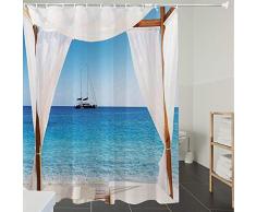 Cortinas de Ducha, para ba?o, ba?era, Impermeable,Decoración balinesa, Playa a través de una Cama balinesa Sol de Verano Cielo despejado Luna,Material Resistente al Agua Durable Estampa Digital