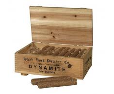 Kaminzubehör - Madera para chimenea y parrilla (en caja de madera decorativa), diseño de cartuchos de dinamita