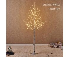 Hairui Árbol Abedul Preiluminado de 180CM y 128 Leds para la Decoración del Hogar Árbol de Navidad Blanco con Luces LED de Color Blanco Cálido, Árbol Artificial Iluminado con Parpadeo Parcial Salida