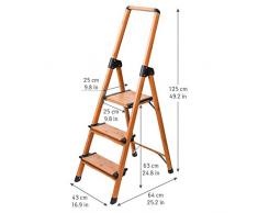 Tatkraft Upstairs Escalera Domestica de Aluminio con 3 Peldaños Antideslizantes | Taburete Plegable con Efecto de Madera Ligero y Robusto
