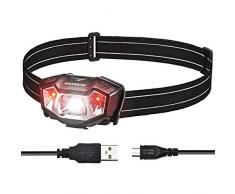 VicTsing Linterna Frontal LED Recargable con 50H de Autonomía, Linterna Cabeza Ultra Ligera de Alta Potencia, 6 Modos de Luz, Impermeable IPX6, Ajustable 90º para Running, Trabajo, Pesca y Camping